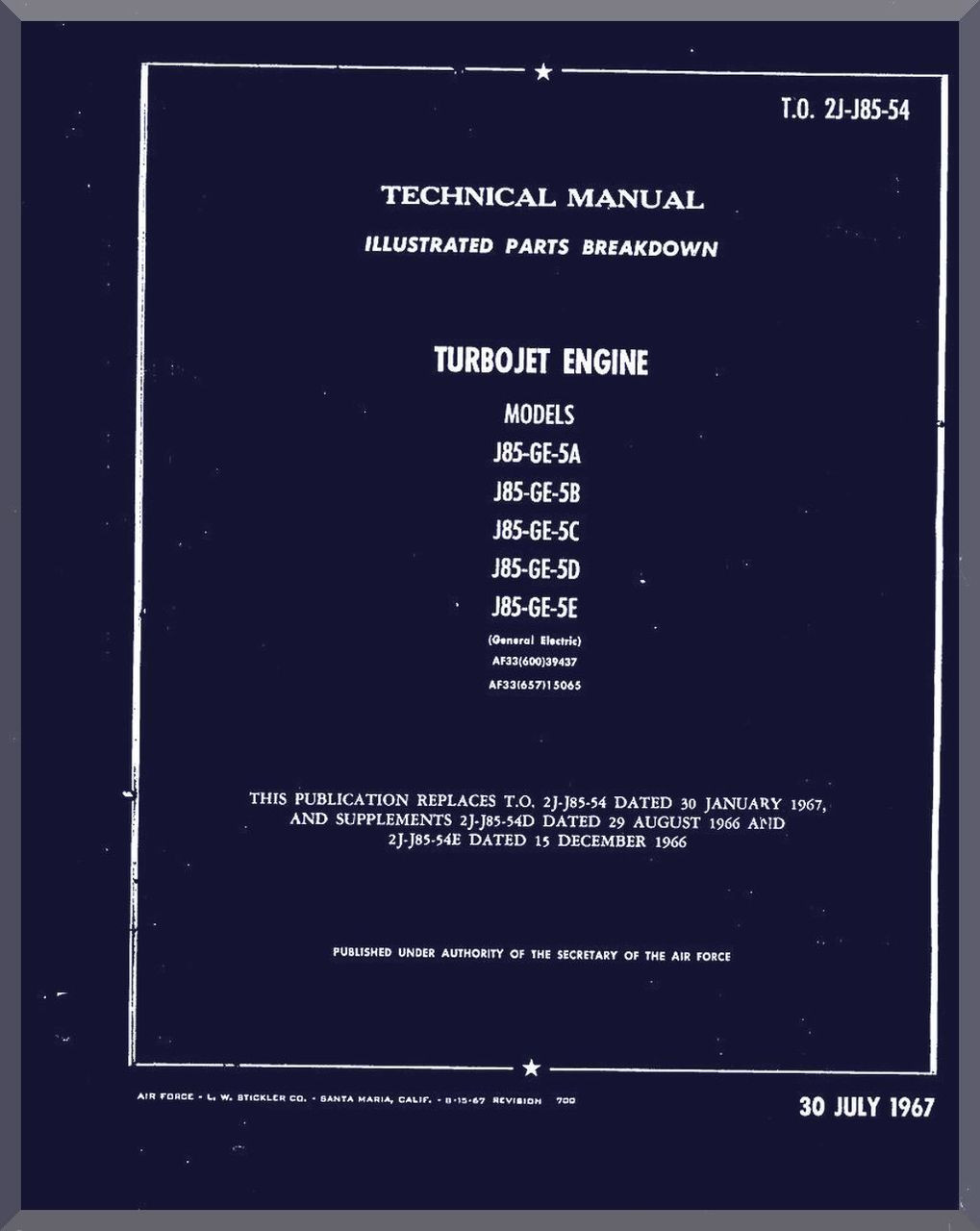 general electric j85 ge 5a, 5b , 5c, 5d, 5e aircraft turbo jet